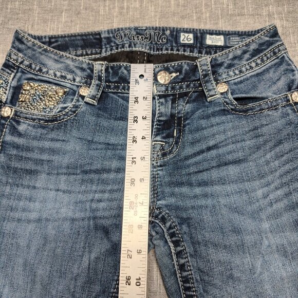 Miss Me Jeans Womens Size 26 Blue Mid Rise Boot Cut Embellished Flap Stud Denim - Picture 5 of 15
